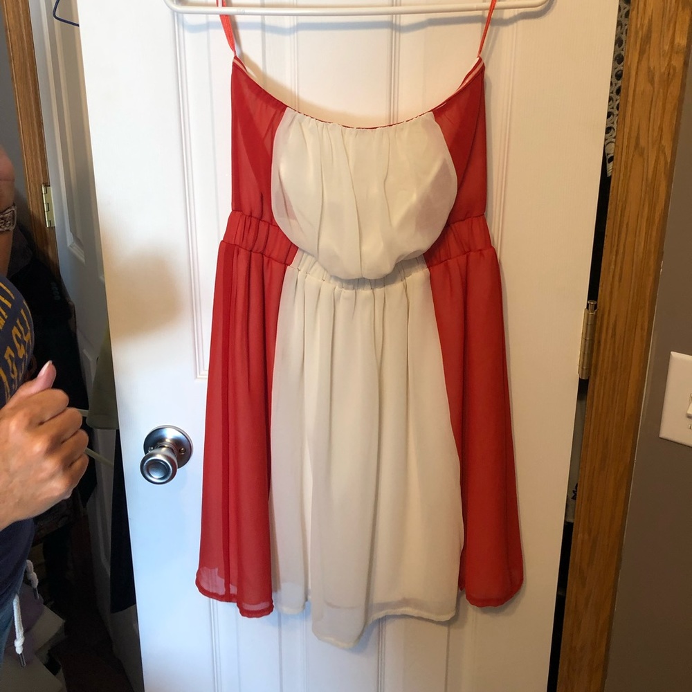 Strapless red & white cocktail dress